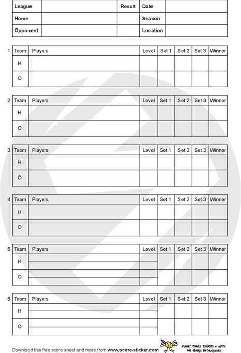 Printable Tennis Score Sheet